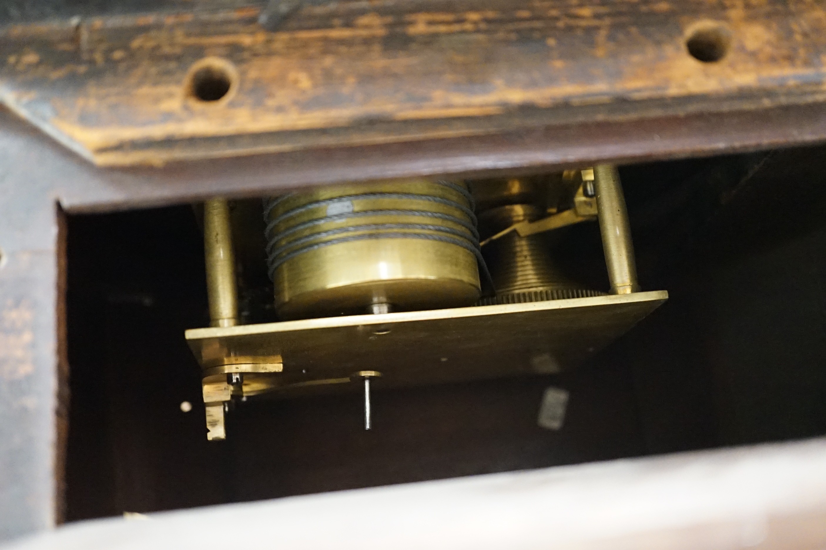 A Victorian mahogany dial timepiece, with pendulum. 36.5cm diameter